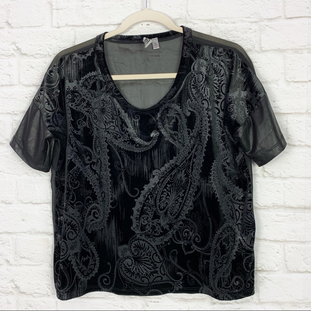 BKE Velvet Faux Leather Oversized Paisley Blouse S